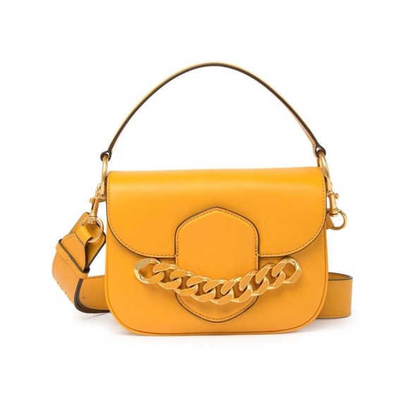 $628 Tory Burch Jessie Chain Yellow Smooth Leather Top Handle Crossbody Bag - Picture 1 of 15